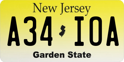 NJ license plate A34IOA
