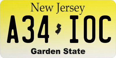 NJ license plate A34IOC