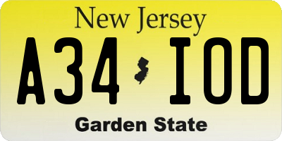 NJ license plate A34IOD