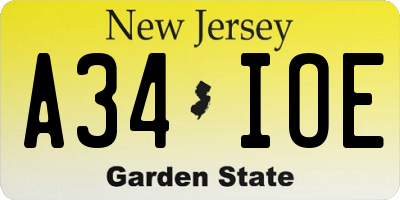 NJ license plate A34IOE