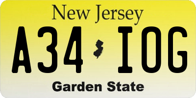NJ license plate A34IOG