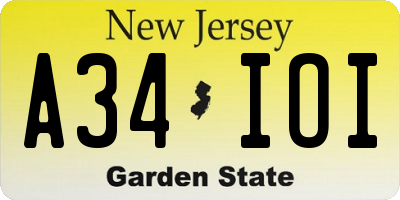 NJ license plate A34IOI
