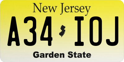 NJ license plate A34IOJ