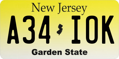 NJ license plate A34IOK