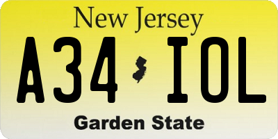 NJ license plate A34IOL
