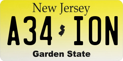 NJ license plate A34ION