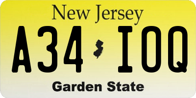 NJ license plate A34IOQ