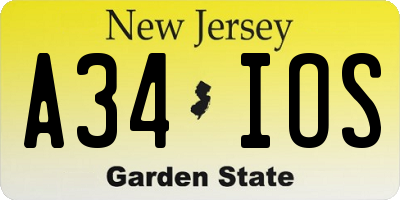 NJ license plate A34IOS