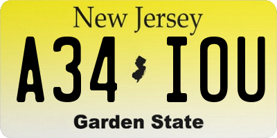 NJ license plate A34IOU
