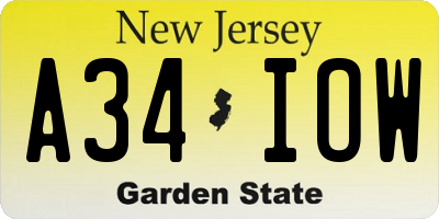 NJ license plate A34IOW