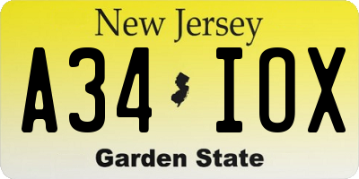 NJ license plate A34IOX