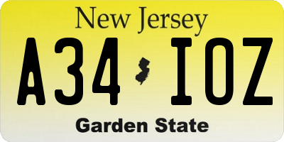 NJ license plate A34IOZ