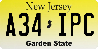 NJ license plate A34IPC