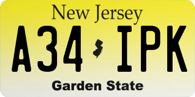 NJ license plate A34IPK