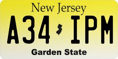 NJ license plate A34IPM