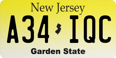 NJ license plate A34IQC