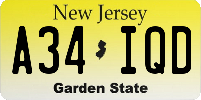 NJ license plate A34IQD