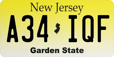 NJ license plate A34IQF
