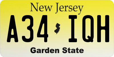 NJ license plate A34IQH