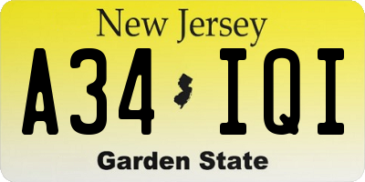 NJ license plate A34IQI