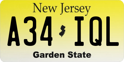 NJ license plate A34IQL