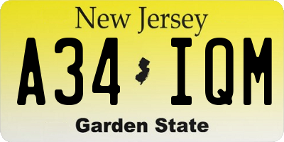NJ license plate A34IQM