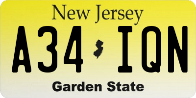 NJ license plate A34IQN