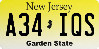 NJ license plate A34IQS