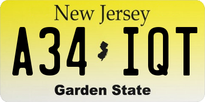 NJ license plate A34IQT