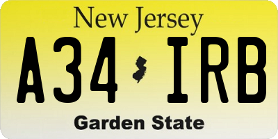 NJ license plate A34IRB