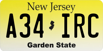NJ license plate A34IRC