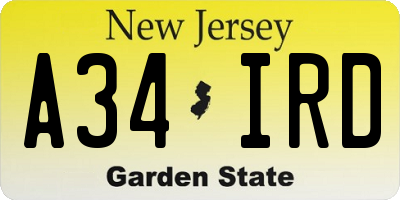 NJ license plate A34IRD