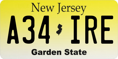 NJ license plate A34IRE
