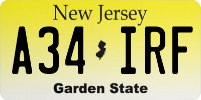 NJ license plate A34IRF