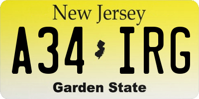 NJ license plate A34IRG