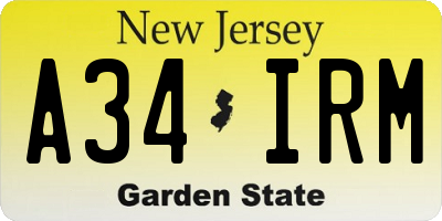 NJ license plate A34IRM