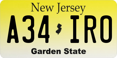 NJ license plate A34IRO