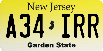 NJ license plate A34IRR