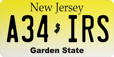 NJ license plate A34IRS