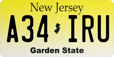 NJ license plate A34IRU
