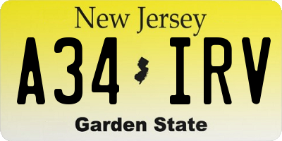 NJ license plate A34IRV