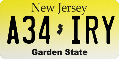 NJ license plate A34IRY