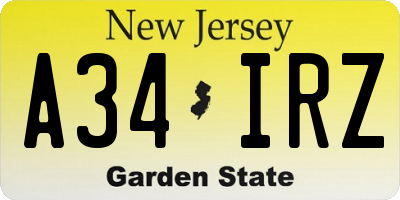 NJ license plate A34IRZ