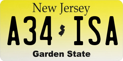 NJ license plate A34ISA