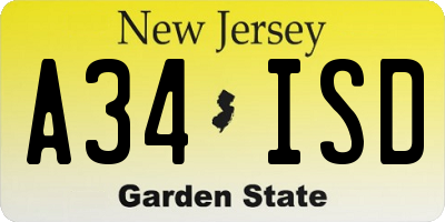 NJ license plate A34ISD