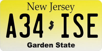 NJ license plate A34ISE