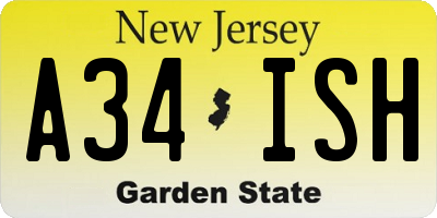 NJ license plate A34ISH