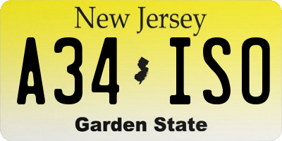 NJ license plate A34ISO