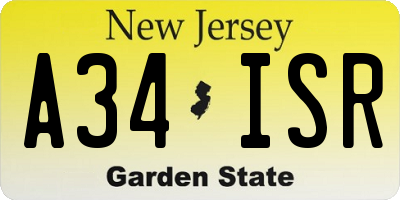 NJ license plate A34ISR
