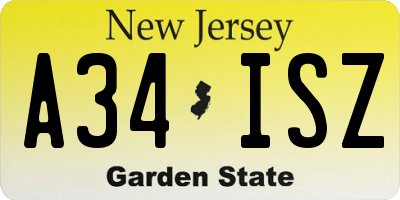 NJ license plate A34ISZ